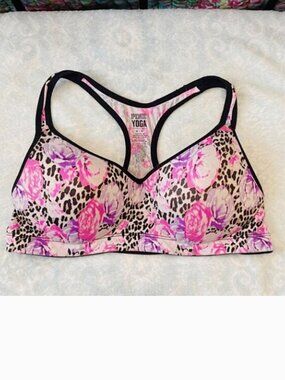 Victoria's Secret PINK Yoga Push Up Bra Medium Flower Animal Print Racerback